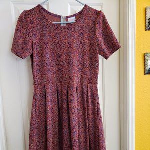 LuLaRoe Amelia Dress Size L Plum Jacquard Print